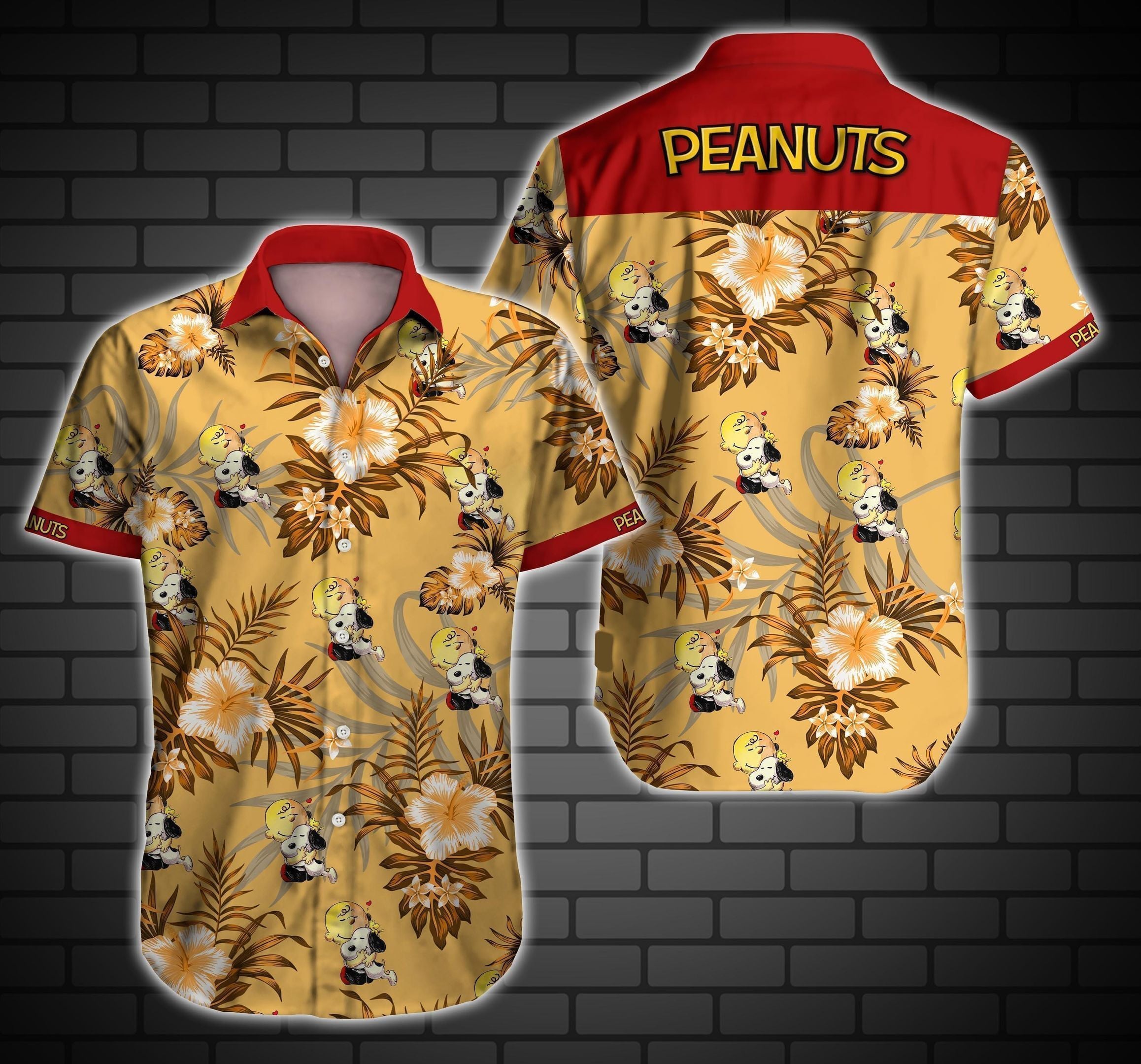 Tlmus Peanuts Snoopy Hawaiian Graphic Print Short Sleeve Hawaiian Casual Shirt 89