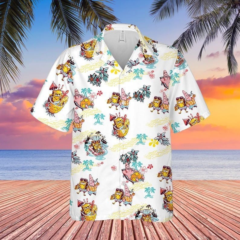 Spongebob Squarepants Summer Cartoon Peanuts For Men And Women Graphic Print Short Sleeve Hawaiian Casual Shirt 65