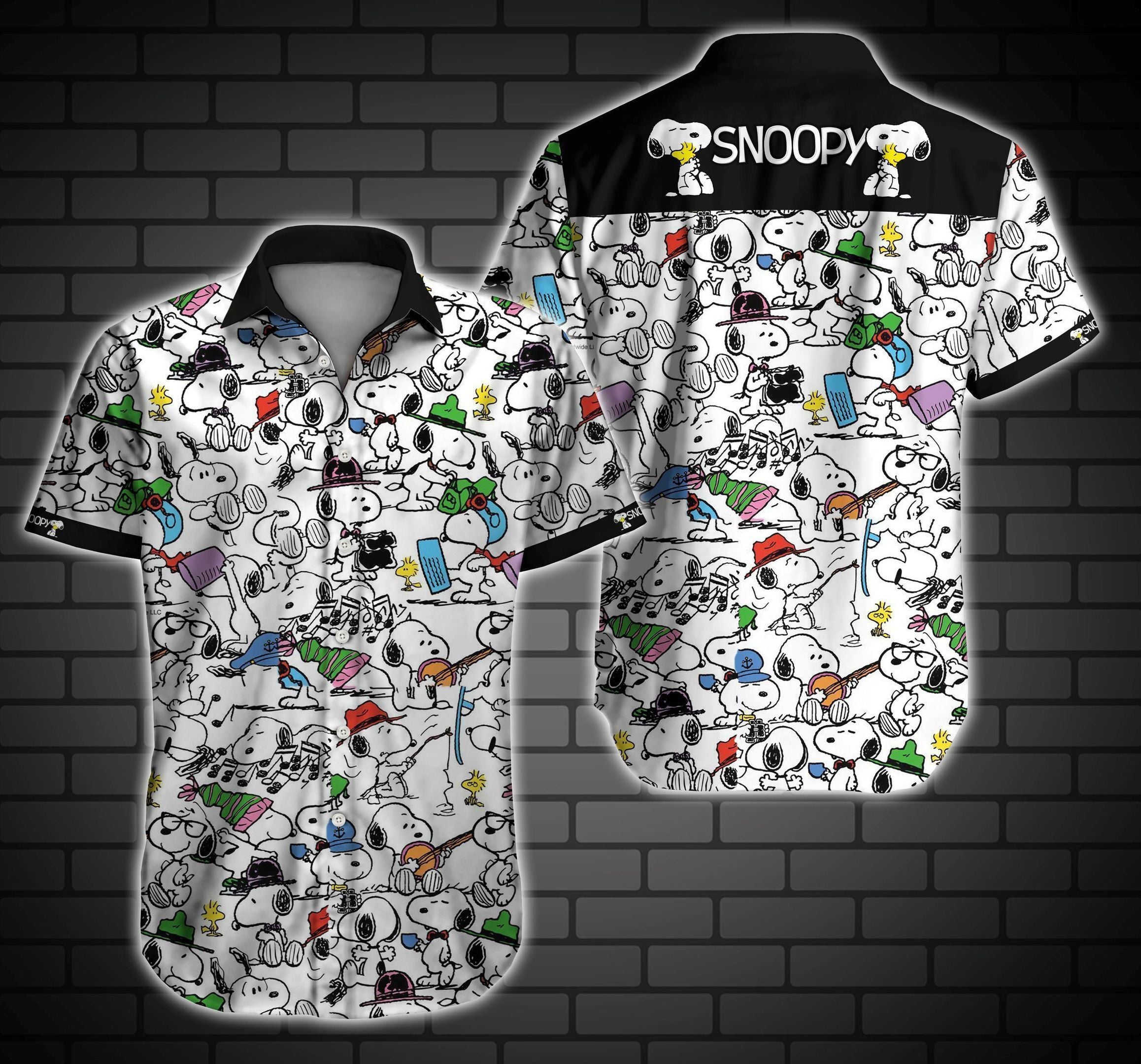 Snoopy Hawaiian Graphic Print Short Sleeve Hawaiian Casual Shirt 90