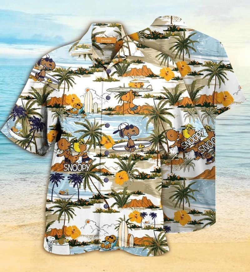 Snoopy Graphic Print Short Sleeve Hawaiian Shirt 56