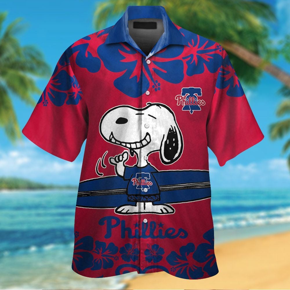 Philadelphia Phillies Snoopy Short Sleeve Button Up Tropical Aloha Hawaiian Shirts For Men Women Mlb