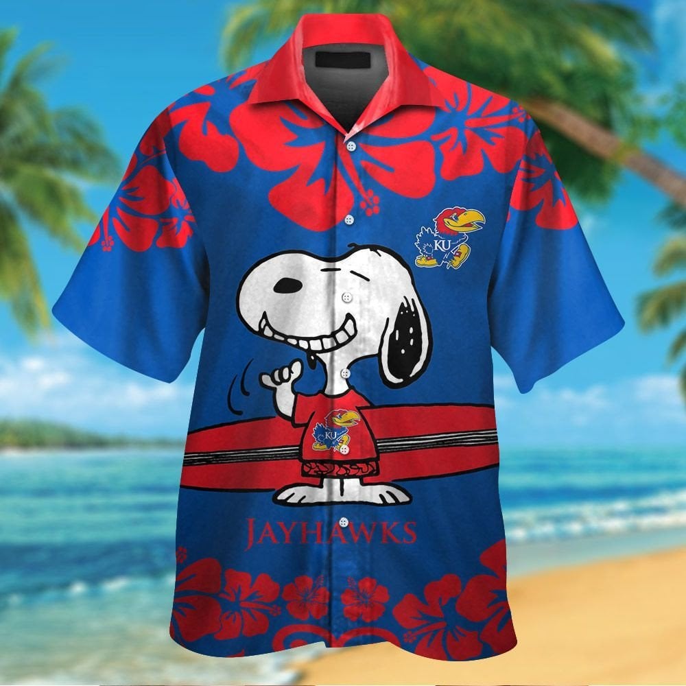Kansas Jayhawks & Snoopy Short Sleeve Button Up Tropical Aloha Hawaiian Shirts For Men Women Ncaa