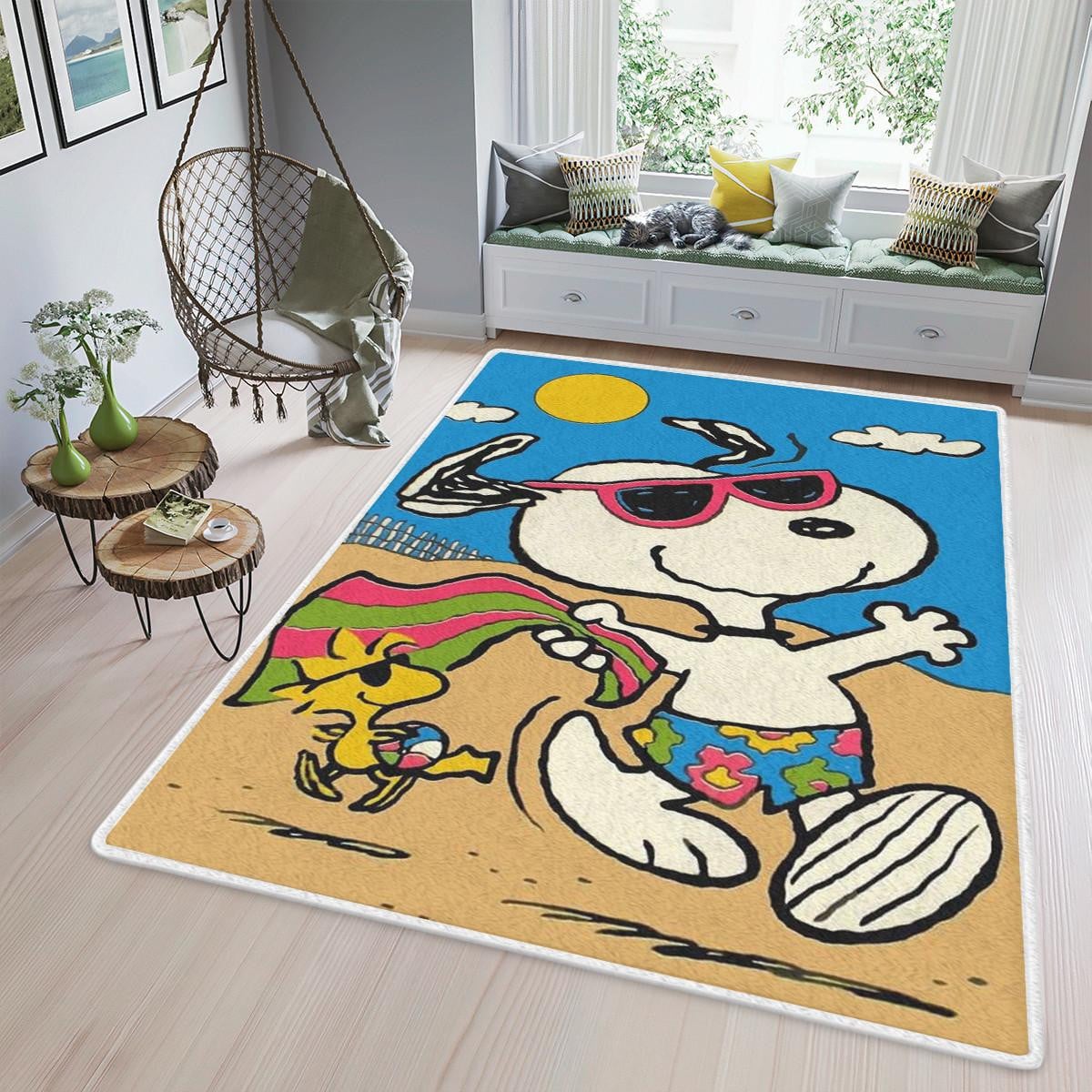 Snoopy And Woodstock Vacation Summer Peanuts Cartoon Gift Lover Area Rug Living Room,snoopy The Peanuts Gift For Fan Rug Home Decor Floor Decor