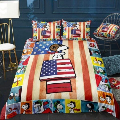 Snoopy American Flag Duvet Quilt Bedding Set
