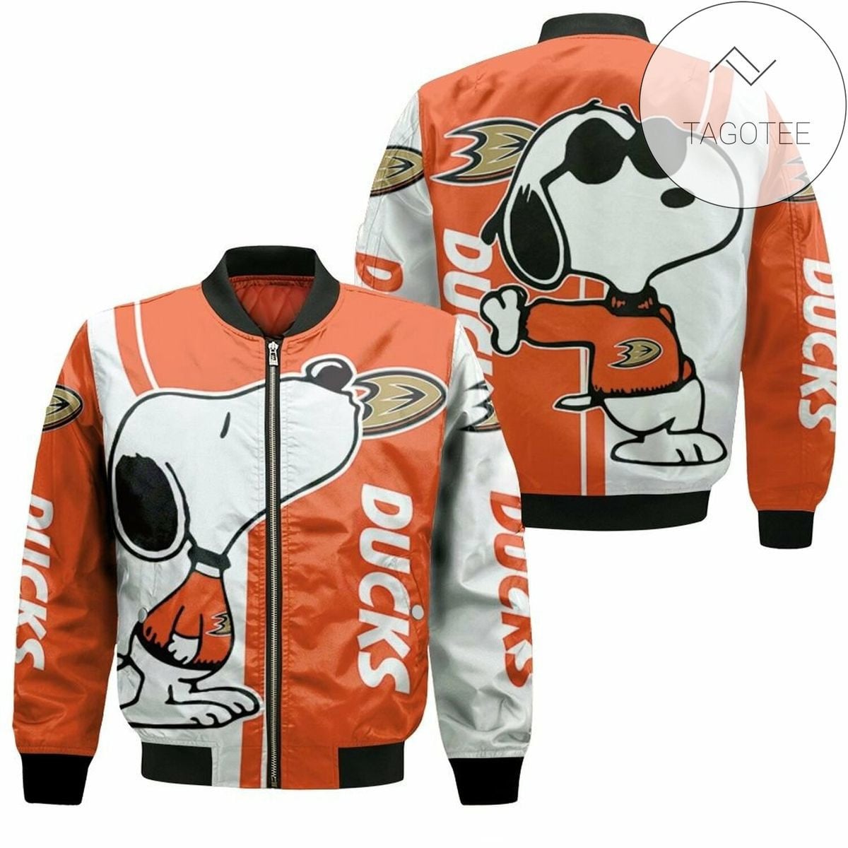 NHL Anaheim Ducks White Orange Snoopy Bomber Jacket