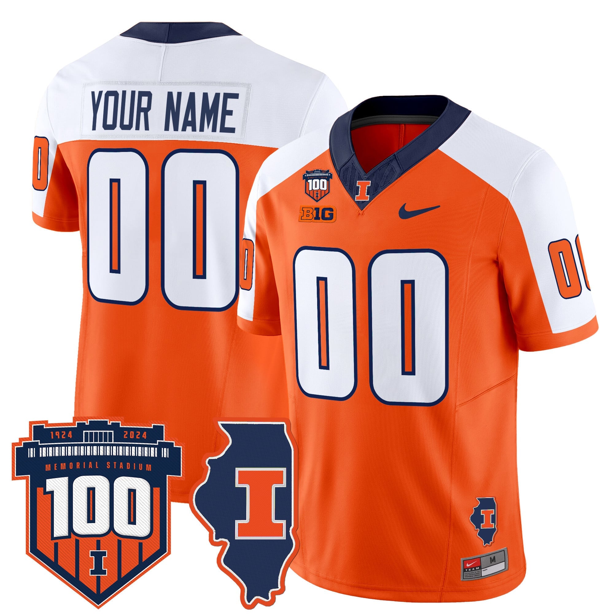 Illinois Fighting Illini 100th Memorial Stadium Patch Vapor Limited Custom Jersey - All Stitched