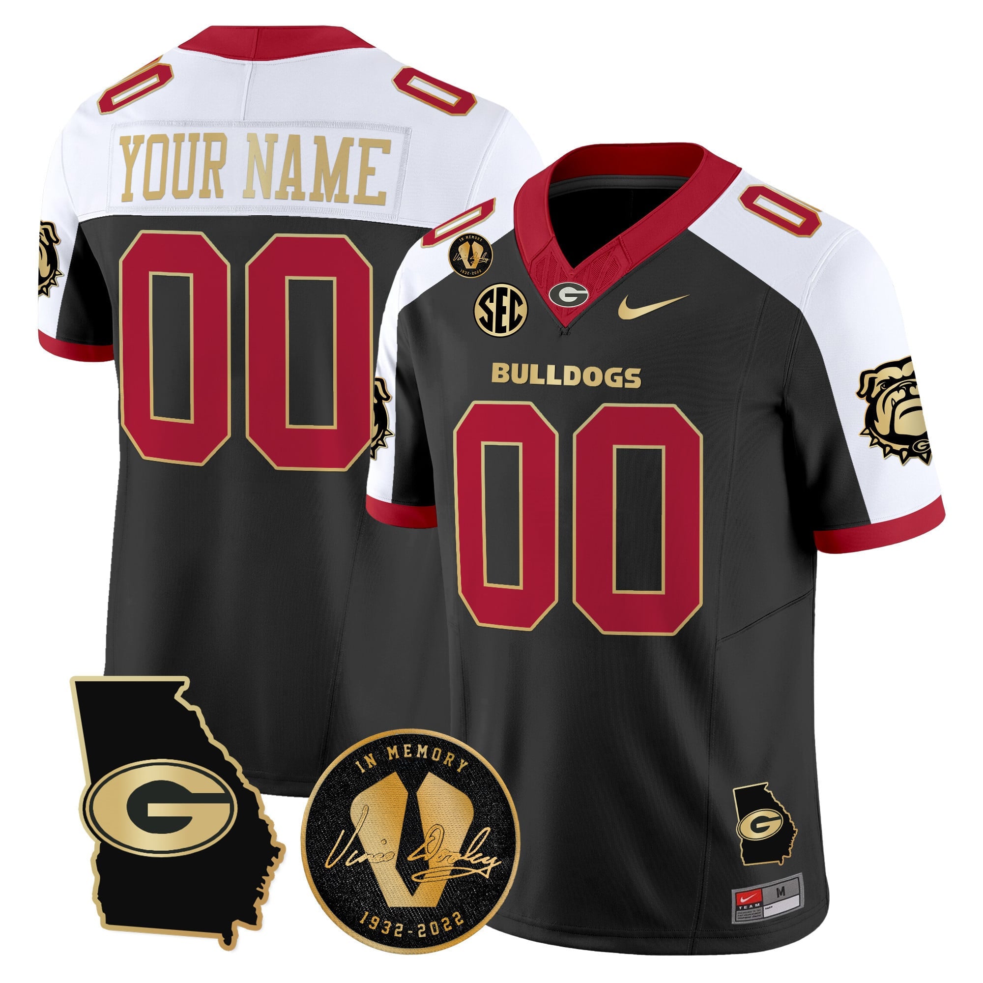 Georgia Bulldogs 2025 Georgia Map & Vince Dooley Patch Vapor Limited Custom Jersey - All Stitched