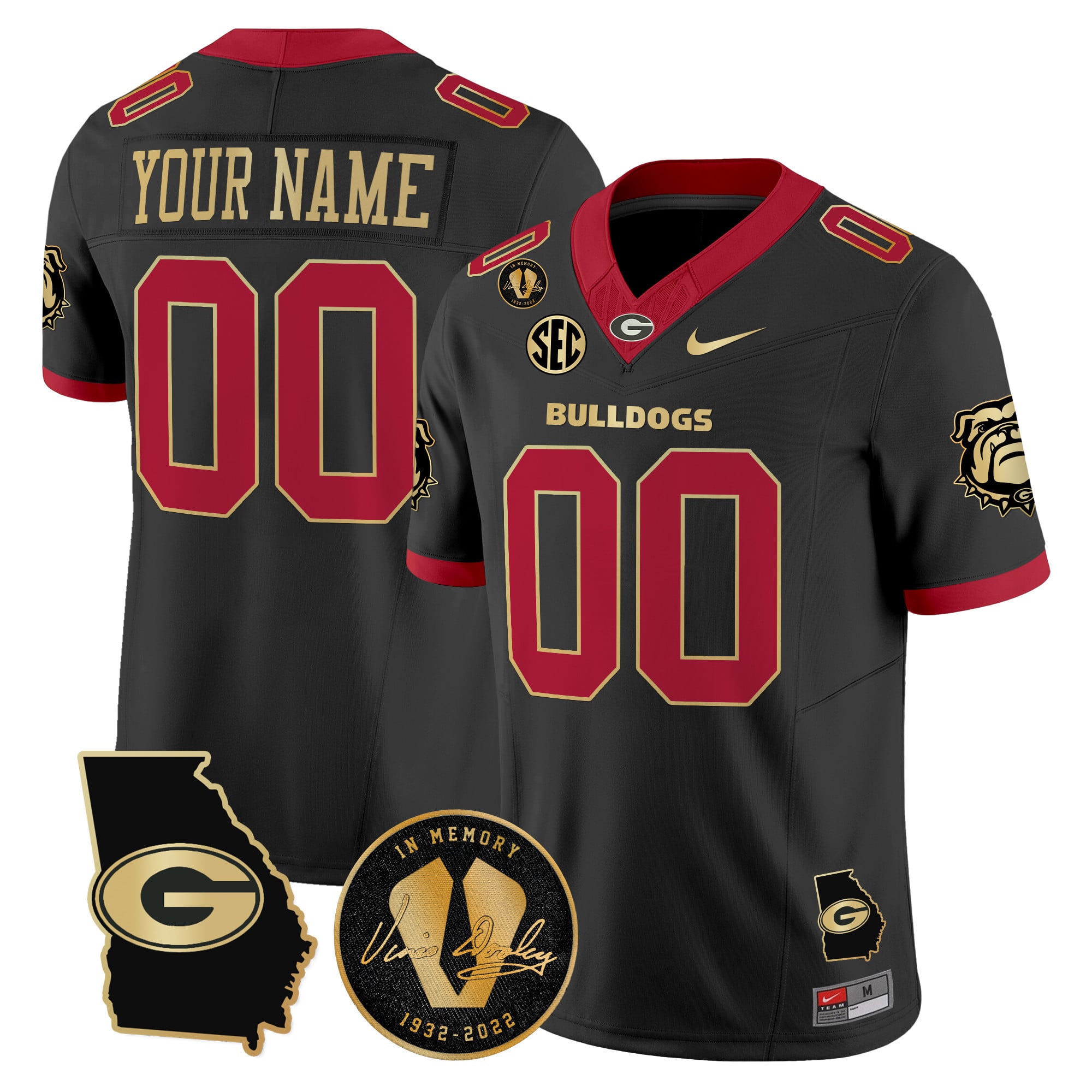 Georgia Bulldogs 2025 Georgia Map & Vince Dooley Patch Vapor Limited Custom Jersey - All Stitched