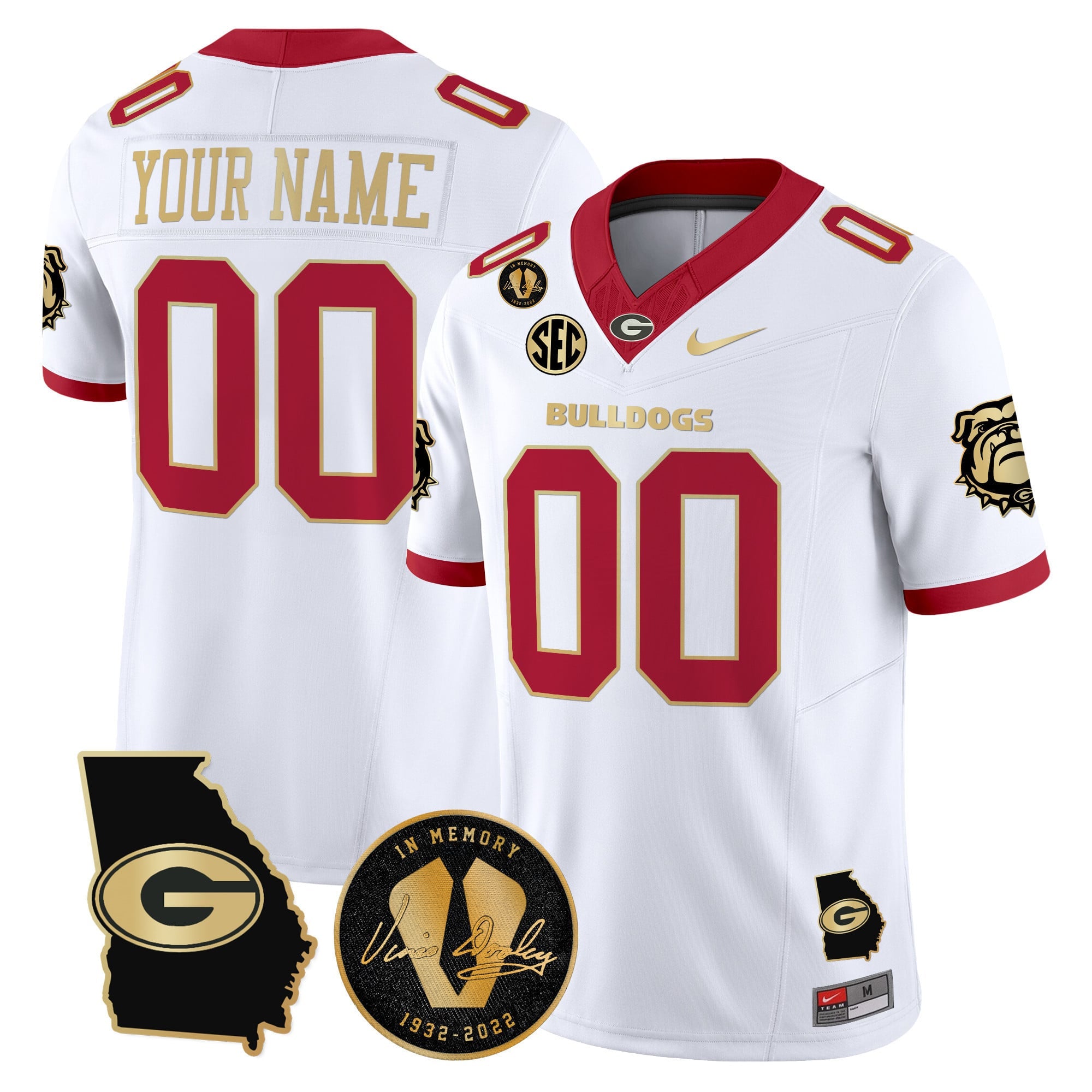 Georgia Bulldogs 2025 Georgia Map & Vince Dooley Patch Vapor Limited Custom Jersey - All Stitched
