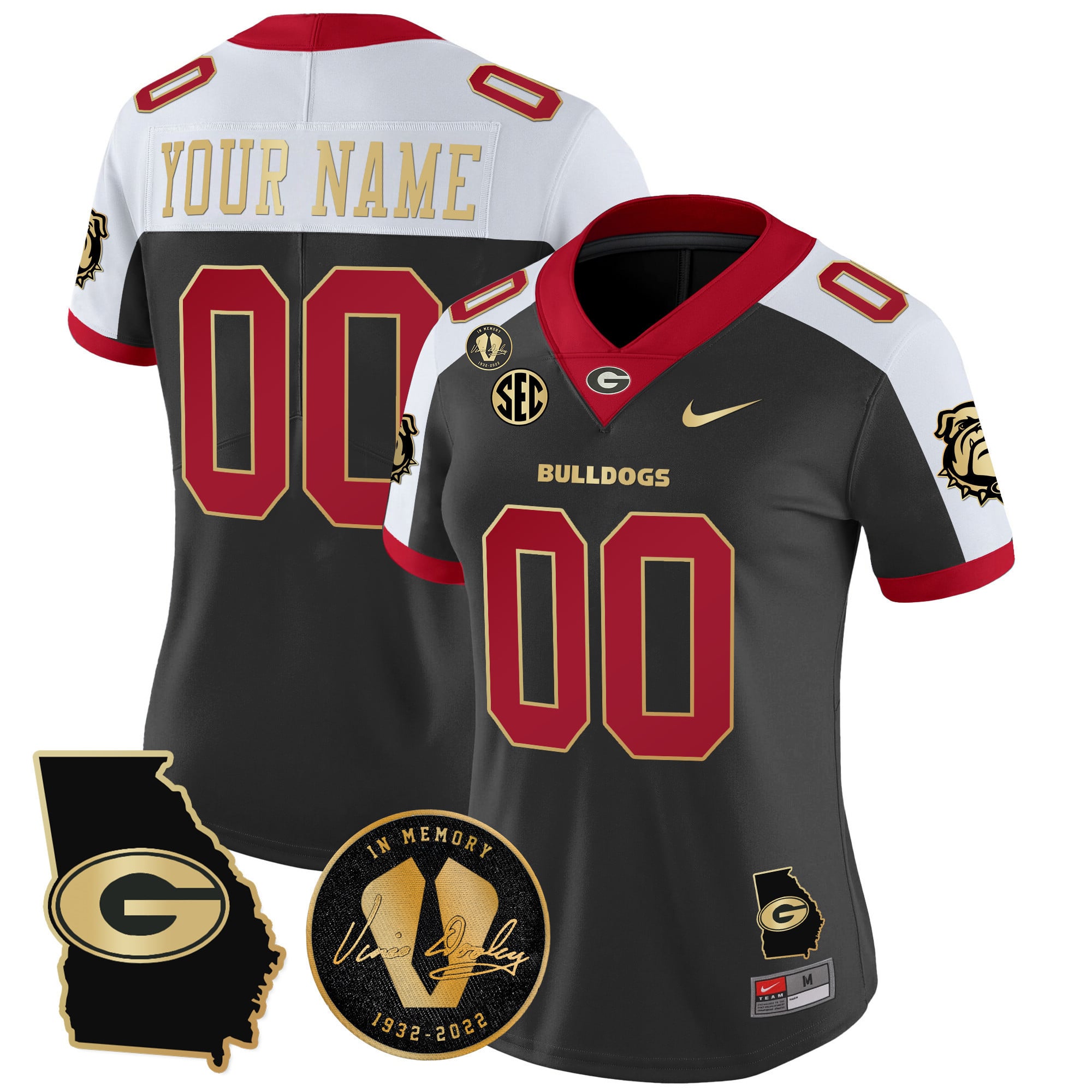 Georgia Bulldogs 2025 Georgia Map & Vince Dooley Patch Vapor Limited Custom Jersey - All Stitched