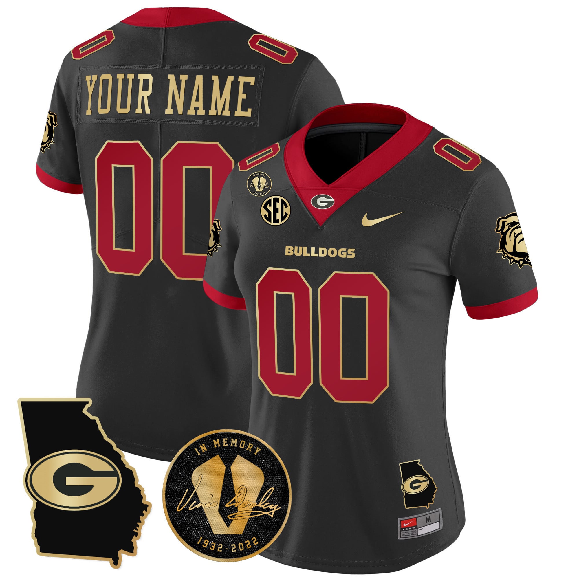 Georgia Bulldogs 2025 Georgia Map & Vince Dooley Patch Vapor Limited Custom Jersey - All Stitched