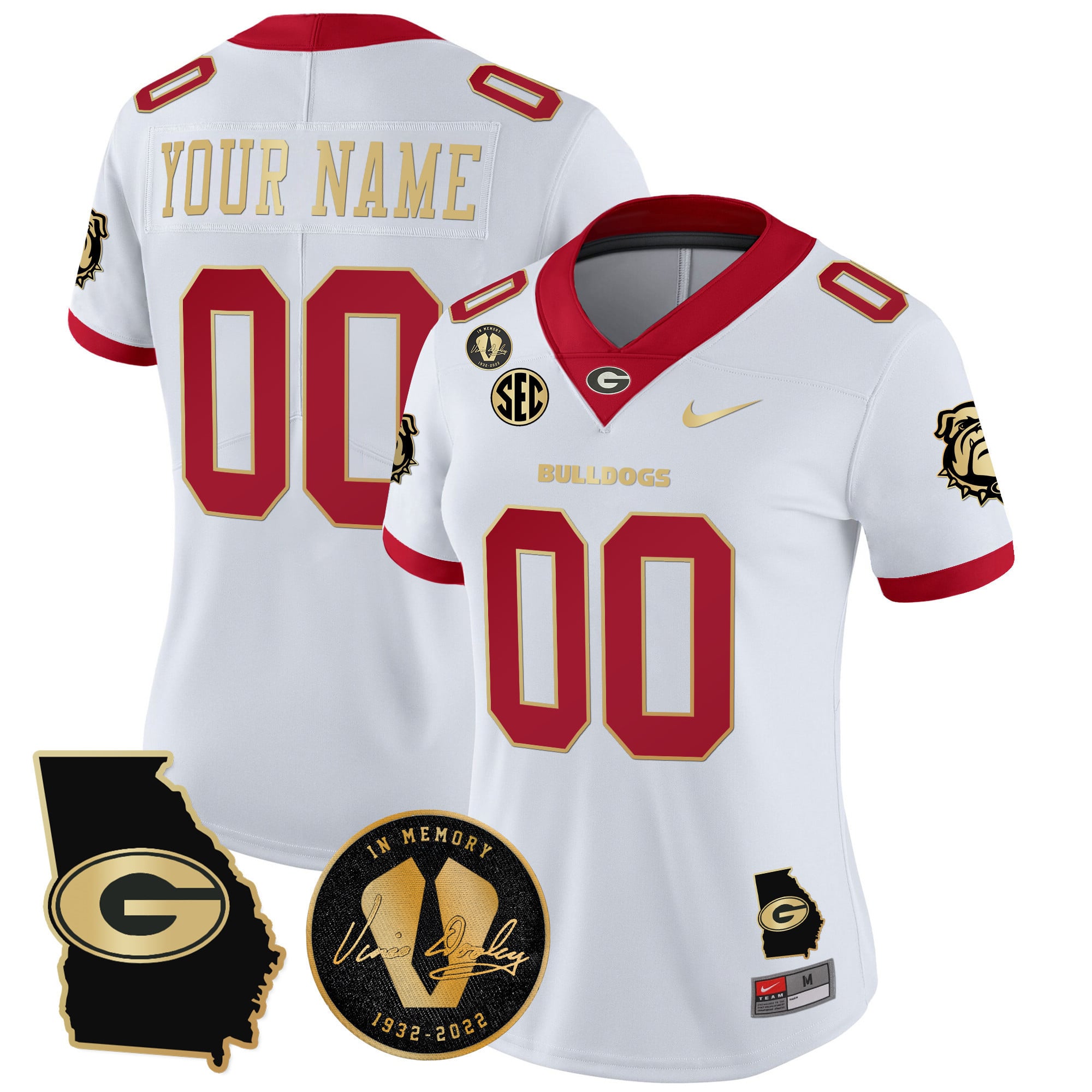 Georgia Bulldogs 2025 Georgia Map & Vince Dooley Patch Vapor Limited Custom Jersey - All Stitched