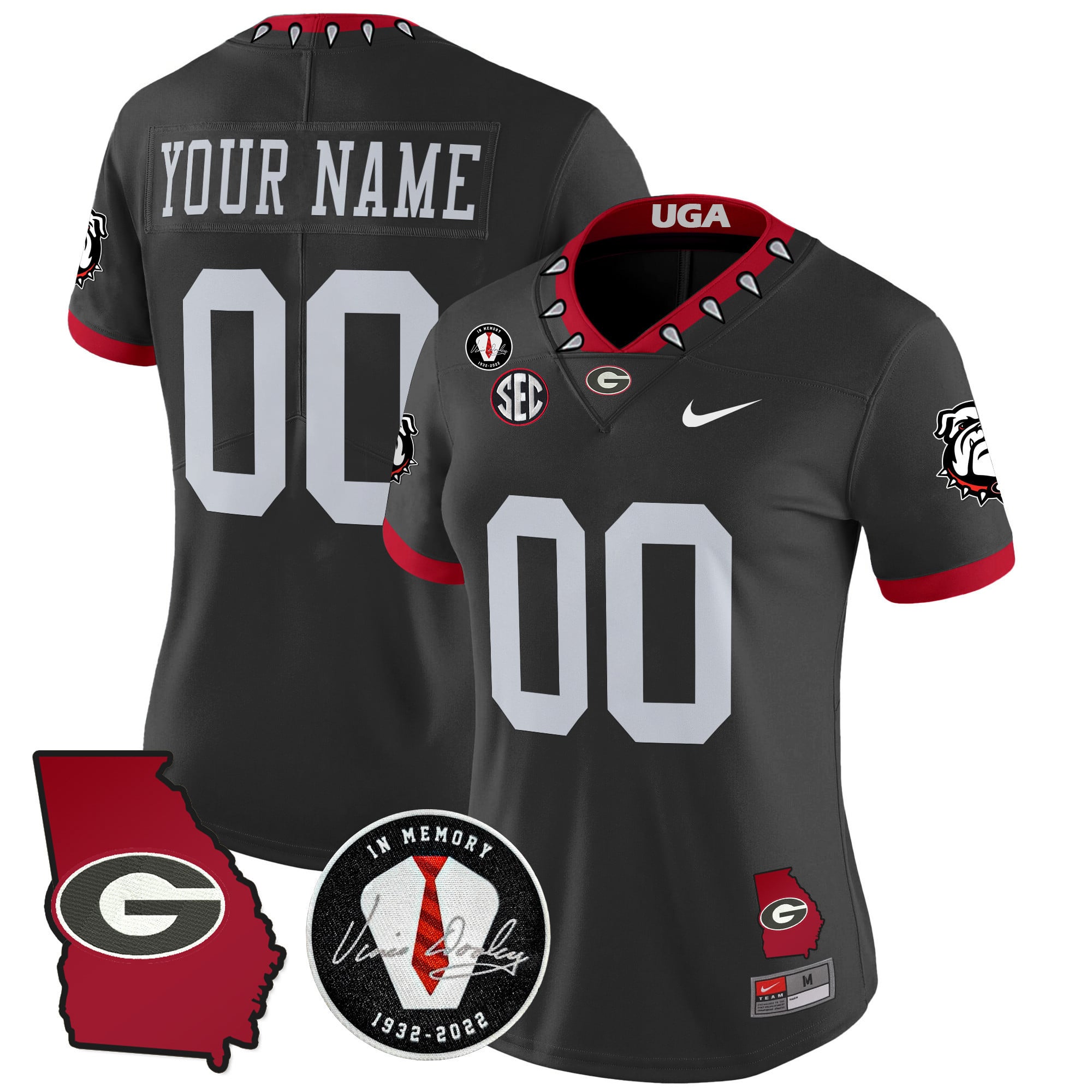 Georgia Bulldogs 2025 Georgia Map & Vince Dooley Patch Vapor Limited Custom Jersey - All Stitched