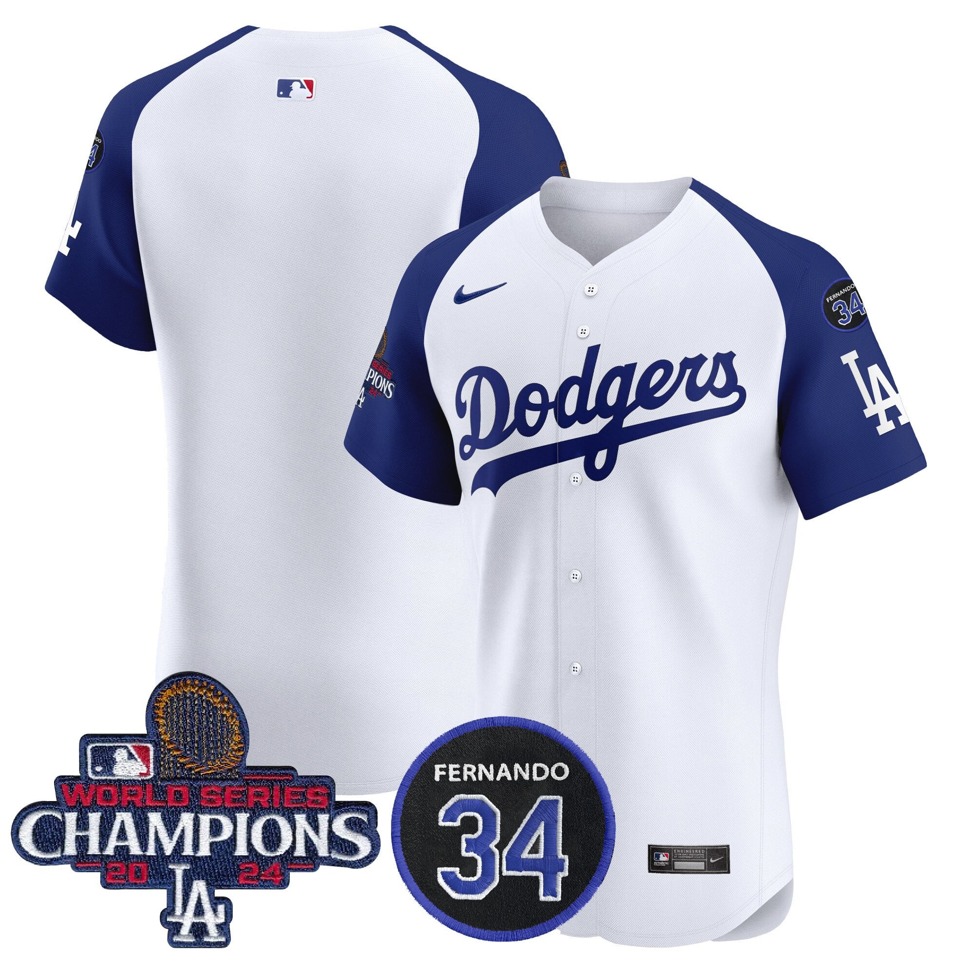Men's Dodgers 2024 World Series Champions Patch Vapor Premier Elite Jersey V2 - All Stitched
