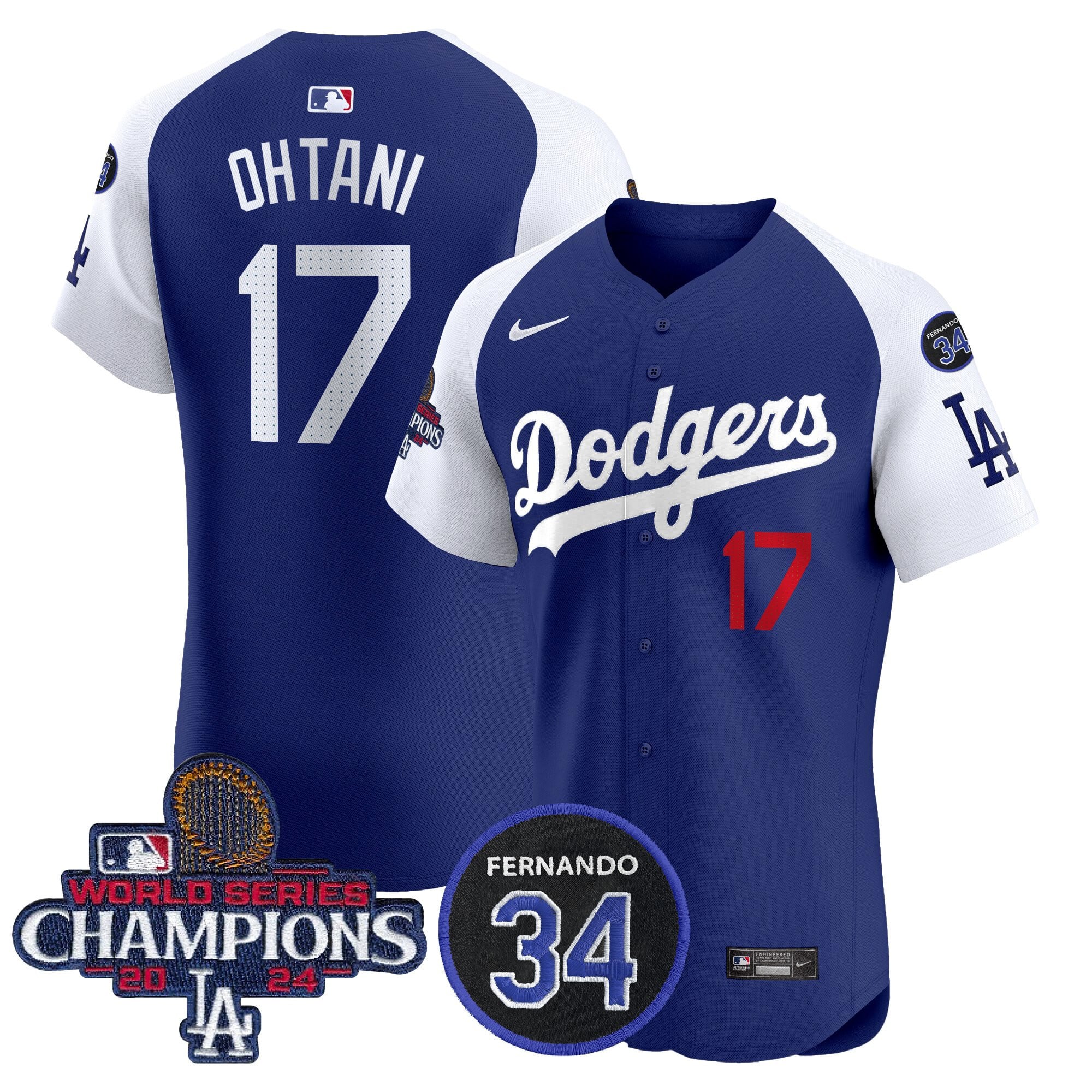 Men's Dodgers 2024 World Series Champions Patch Vapor Premier Elite Jersey V2 - All Stitched