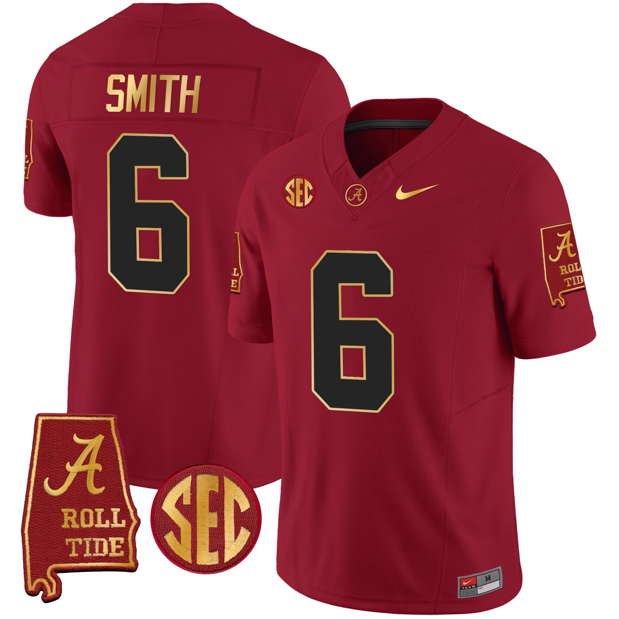 Men's Alabama Crimson Tide Gold Trim Vapor Jersey V2 - Alabama Map - All Stitched
