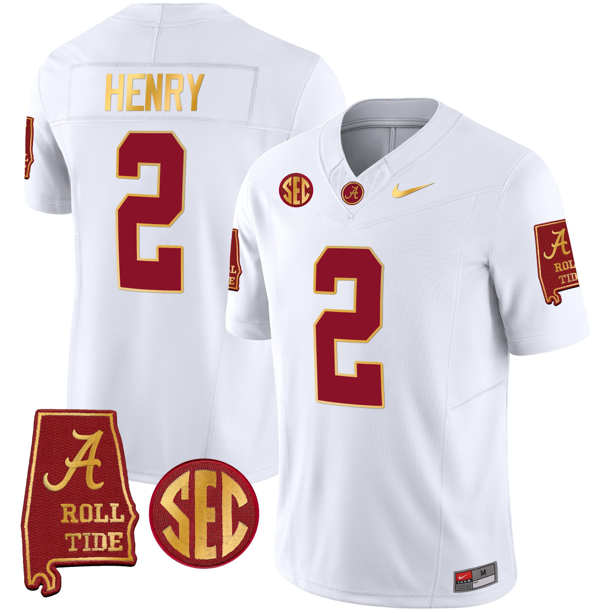 Men's Alabama Crimson Tide Gold Trim Vapor Jersey V2 - Alabama Map - All Stitched