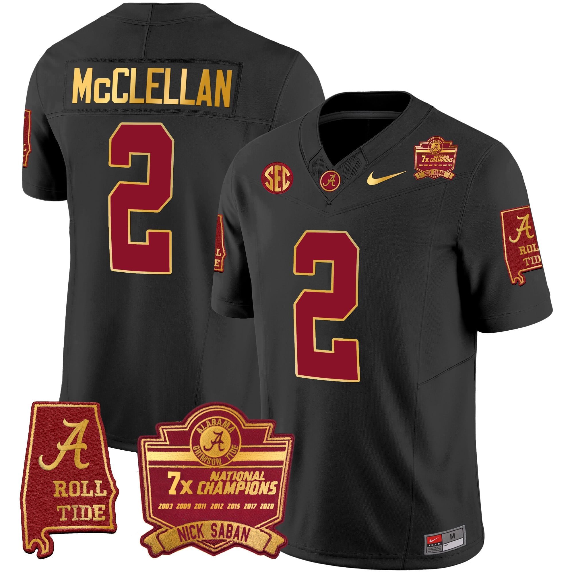 Men's Alabama Crimson Tide Nick Saban 7x Champions Patch Gold Trim Jersey - All Stitched