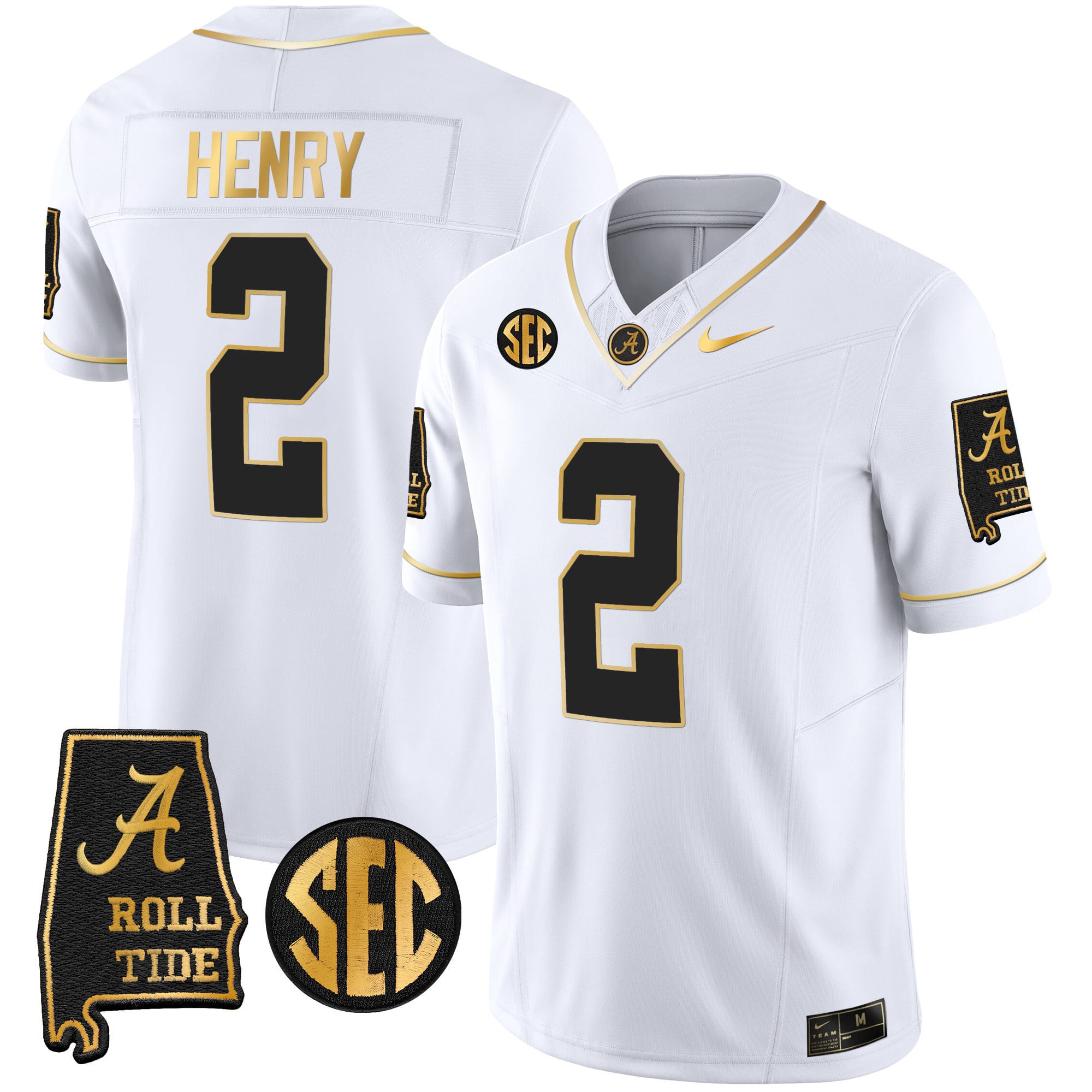 Men's Alabama Crimson Tide Vapor Gold Jersey V3 - Alabama Map - All Stitched