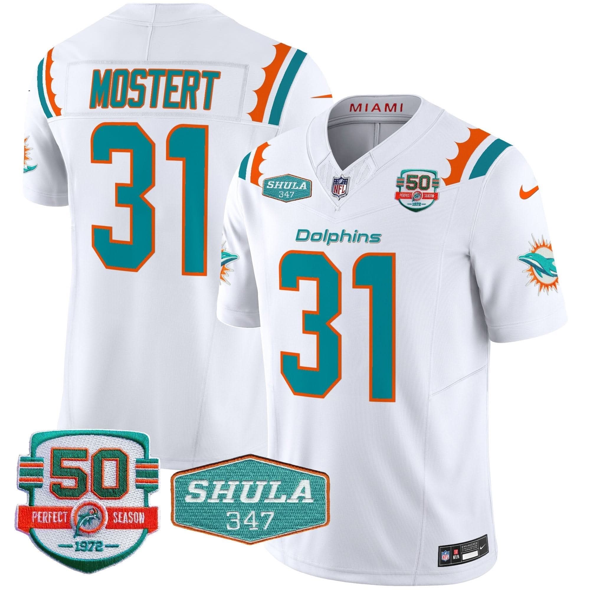 Dolphins 50th & Don Shula 347 Memorial Patch Vapor Limited Jersey - All Stitched